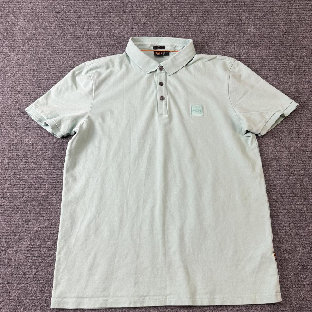 Boss Polo Shirt Mens 2XL Green Slim Fit Stretch Cotton Pique Logo Casual